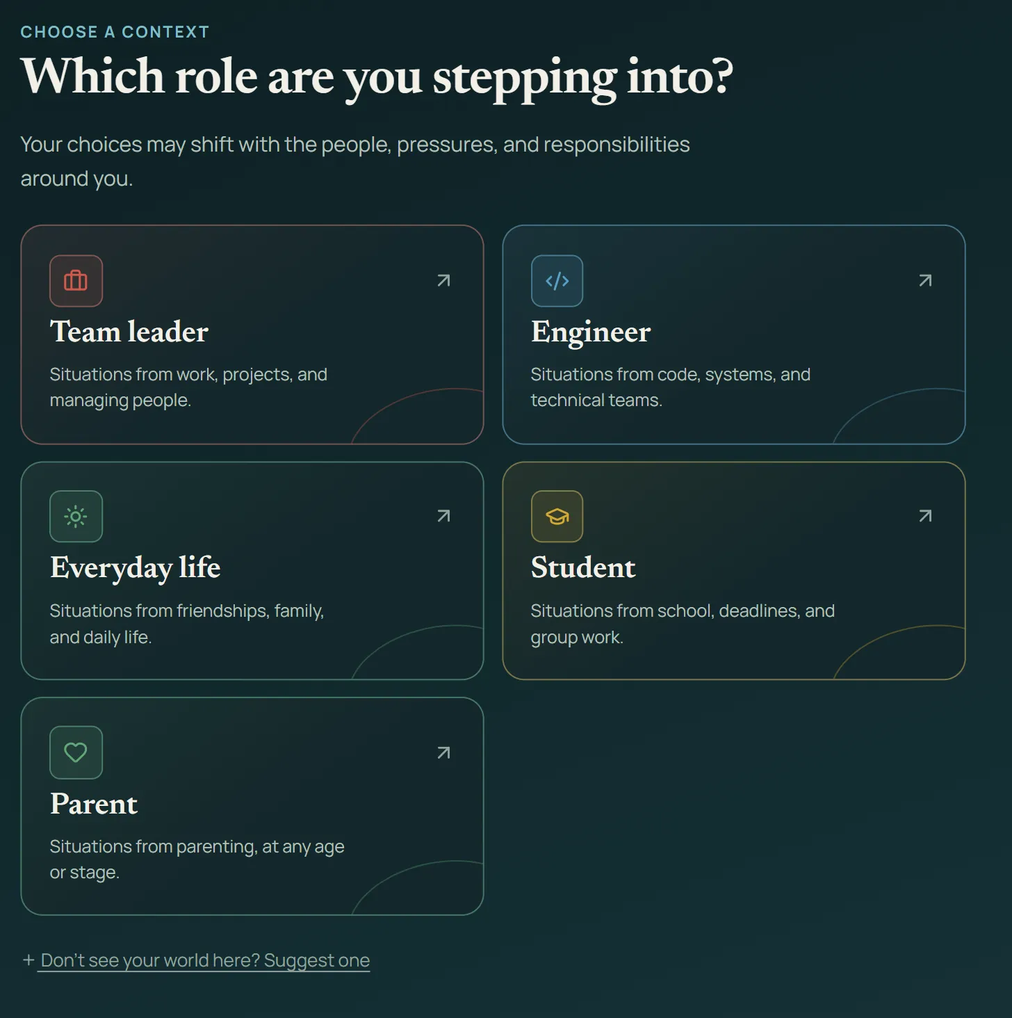 Currents context choices for team leaders, engineers, everyday life, students, and parents