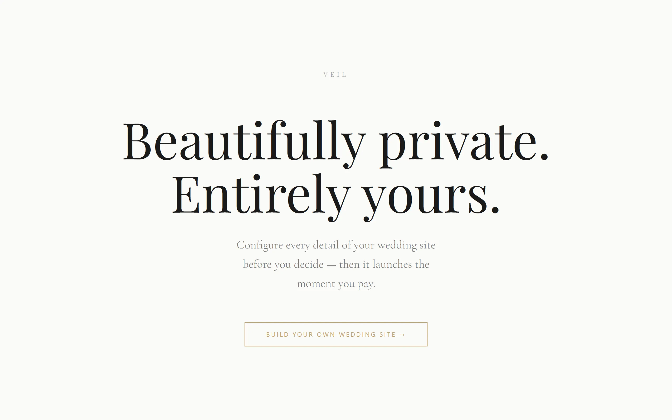 Veil private wedding website homepage
