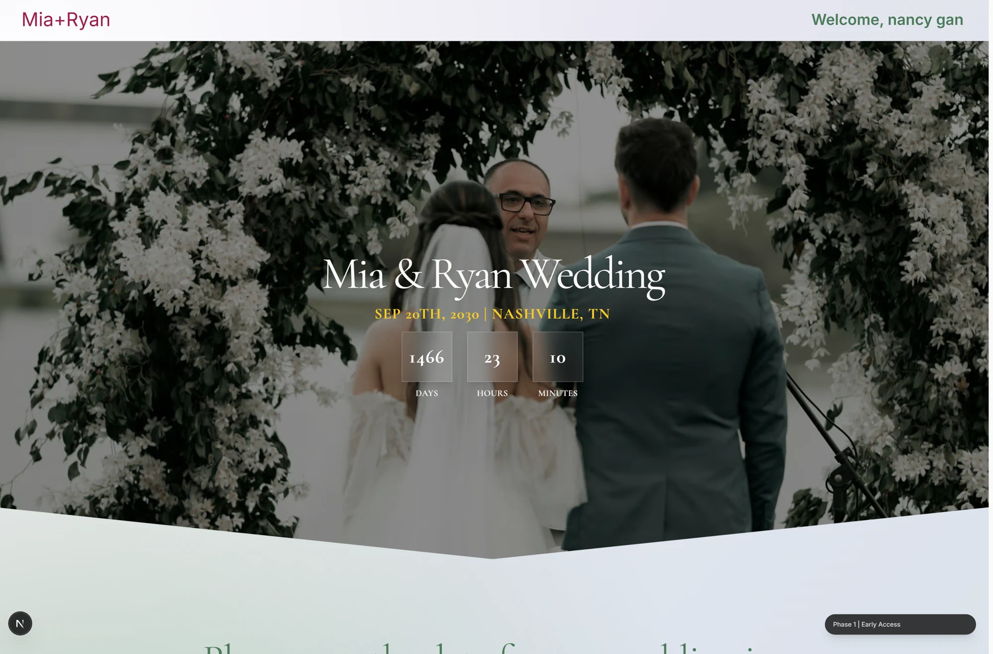Veil private wedding website homepage for invited guests