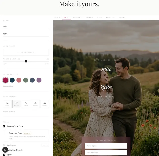 Veil wedding website product interface