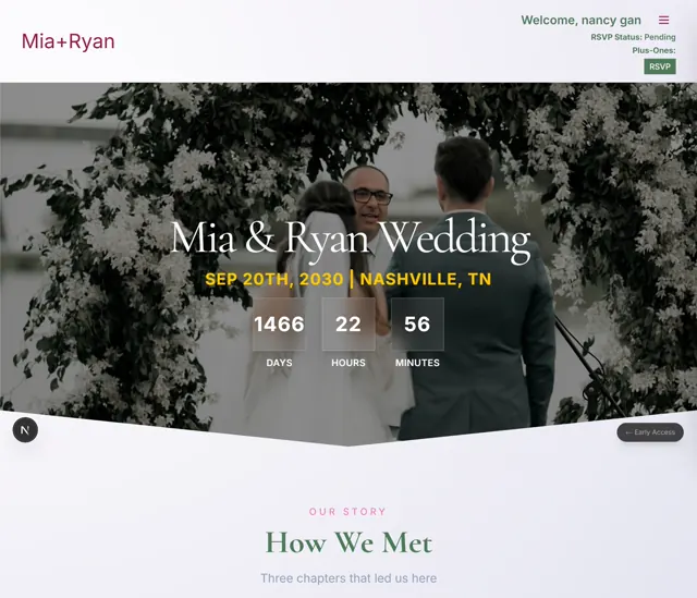 Veil guest-facing wedding website hero